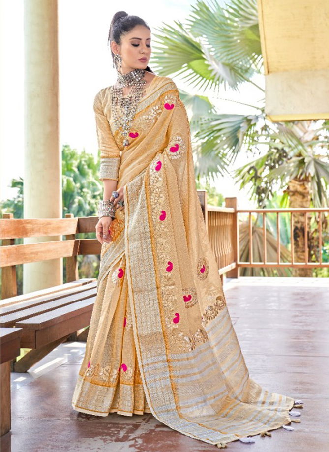 RAJYOG SANAYAA ANDAZ Latest fancy Designer Heavy Wedding Wear Soft linen with Beautiful Gotapatti Border Sree Collection